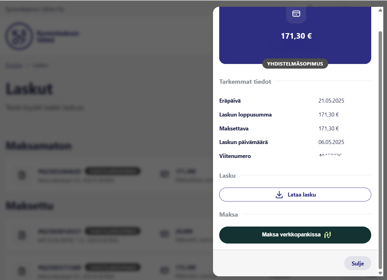 Laskun voi maksaa Online-palvelussa